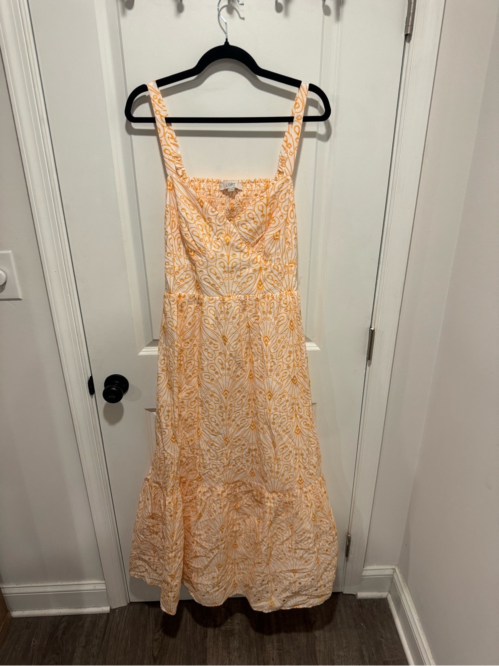 LOFT Yellow Patterned Maxi Dress with Smocked Bodice - Picture 1 of 3